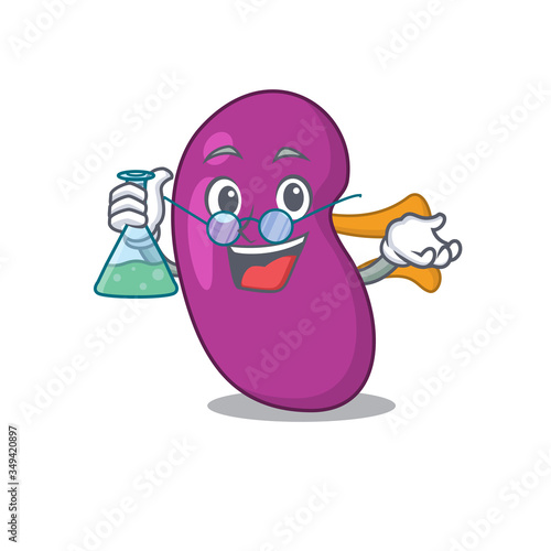 caricature character of kidney smart Professor working on a lab