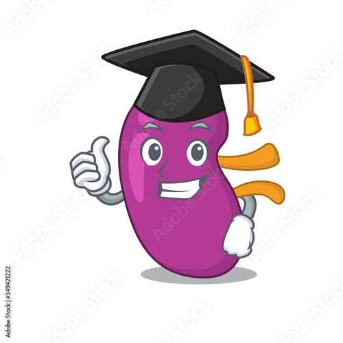 Happy proud of kidney caricature design with hat for graduation ceremony