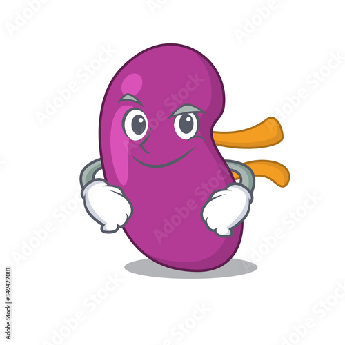 A cute arrogant caricature design of kidney having confident gesture