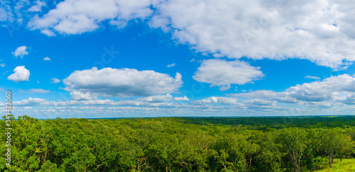White clouds , Blue sky and green trees panorama