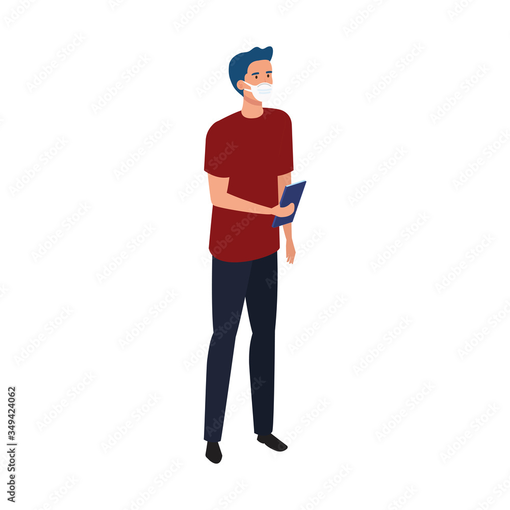 man using face mask with smartphone isolated icon vector illustration design