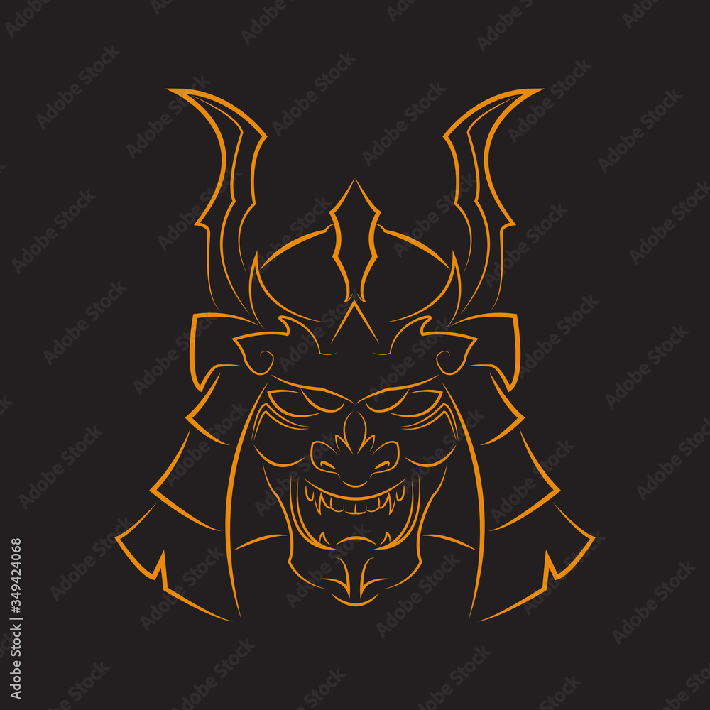 Obraz premium Samurai mask line art illustration