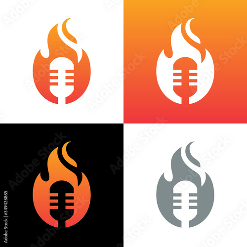 Stand up comedy logo template, podcast symbol vector, microphone illustration design