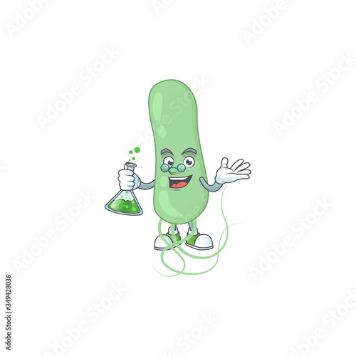 Aquificae smart Professor Cartoon character holding glass tube on the lab