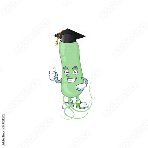 Happy face Mascot design concept of aquificae wearing a Graduation hat