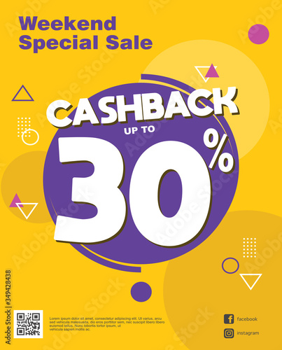 Banner design template with 30% cashback offer. Vector illustration for promotion discount sale. Banner and Poster Template Design Guaranteed Cashback Vector illustration.
