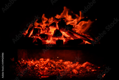 Burning charcoal with dark background