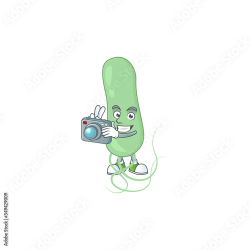 Aquificae photographer mascot design taking a picture with a camera