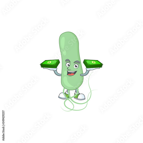 A cheerful aquificae cartoon mascot design having some money on hands