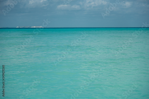 Beautiful turquoise clear water of the Caribbean Isla Mujeres Northern beach, Mexico