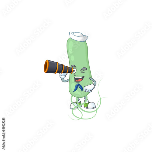 cartoon picture of aquificae in Sailor character using a binocular