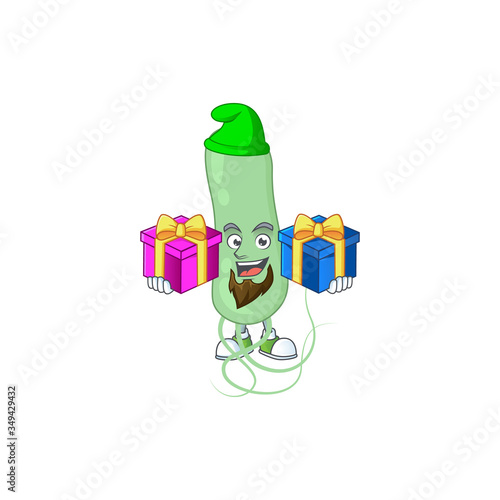 A joyful aquificae mascot design style with Christmas gifts