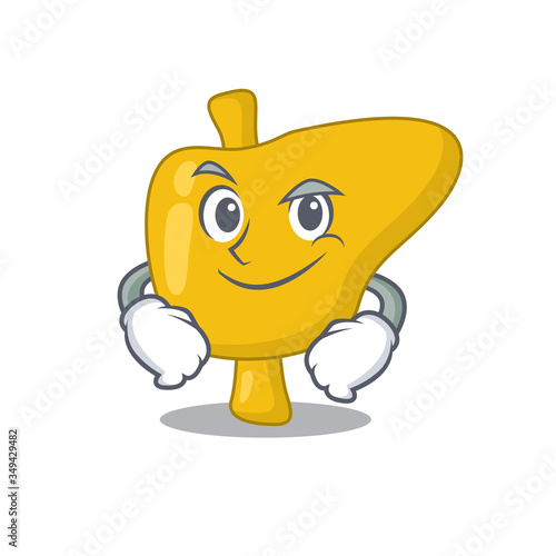 A cute arrogant caricature design of liver having confident gesture