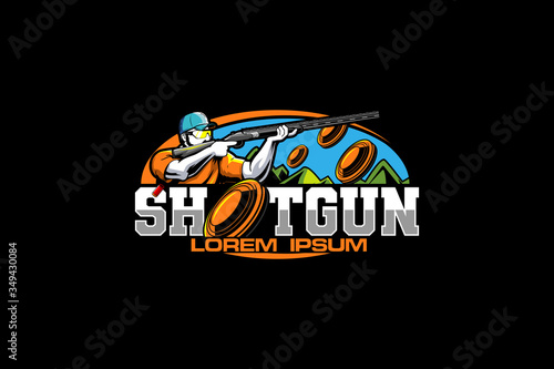 male athlete clay pigeon shooting sport vector logo template