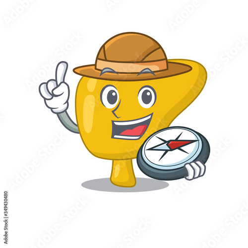 mascot design concept of liver explorer using a compass in the forest