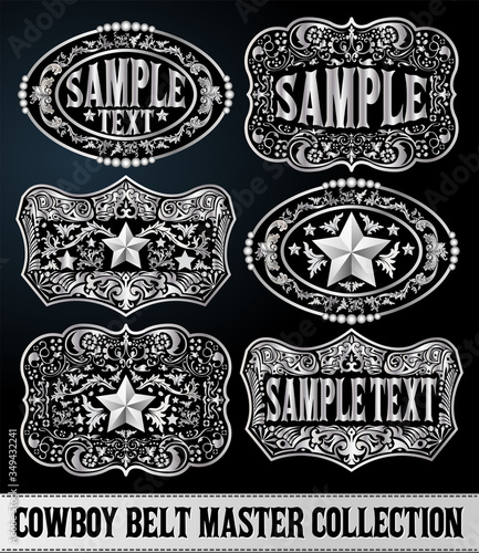 Western Style Cowboy Belt Buckle Label Master Collection Set. photo