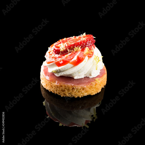 strawberry tart shortbread black background chantilly cream