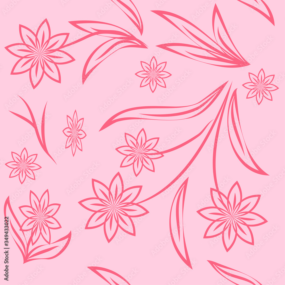 Obraz premium seamless pattern with leaves and flowers linocut style