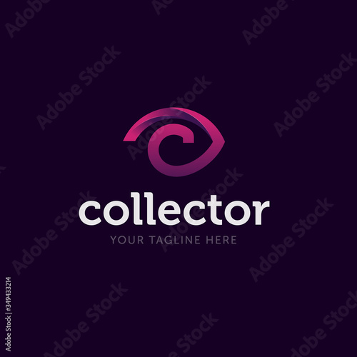 abstract eye image with C font for the collector logo premium vector