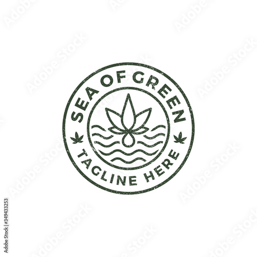 The logo emblems drip marijuana with sea water for logo premium vector