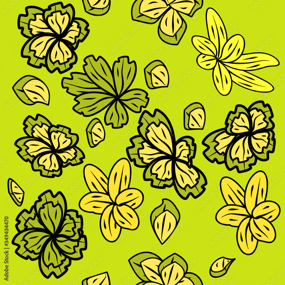 Fototapeta premium seamless pattern with leaves and flowers doodling style