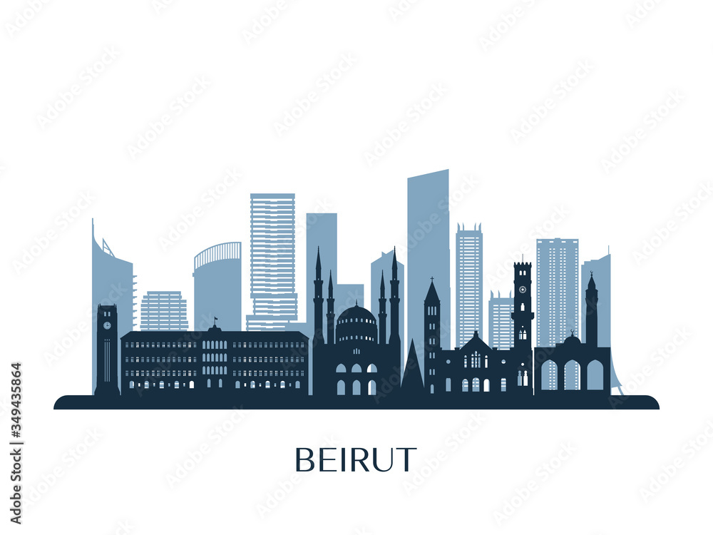 Obraz premium Panoramę Bejrutu, monochromatyczna sylwetka. Ilustracji wektorowych.