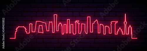 Red neon skyline of Beijing city. Bright Beijing long banner. Vector illustration.