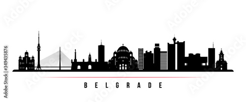 Belgrade skyline horizontal banner. Black and white silhouette of Belgrade  Serbia. Vector template for your design.