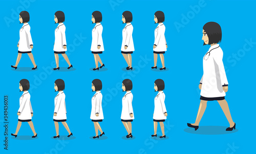 Manga Cartoon Sequence Doctor woman Walking Vector