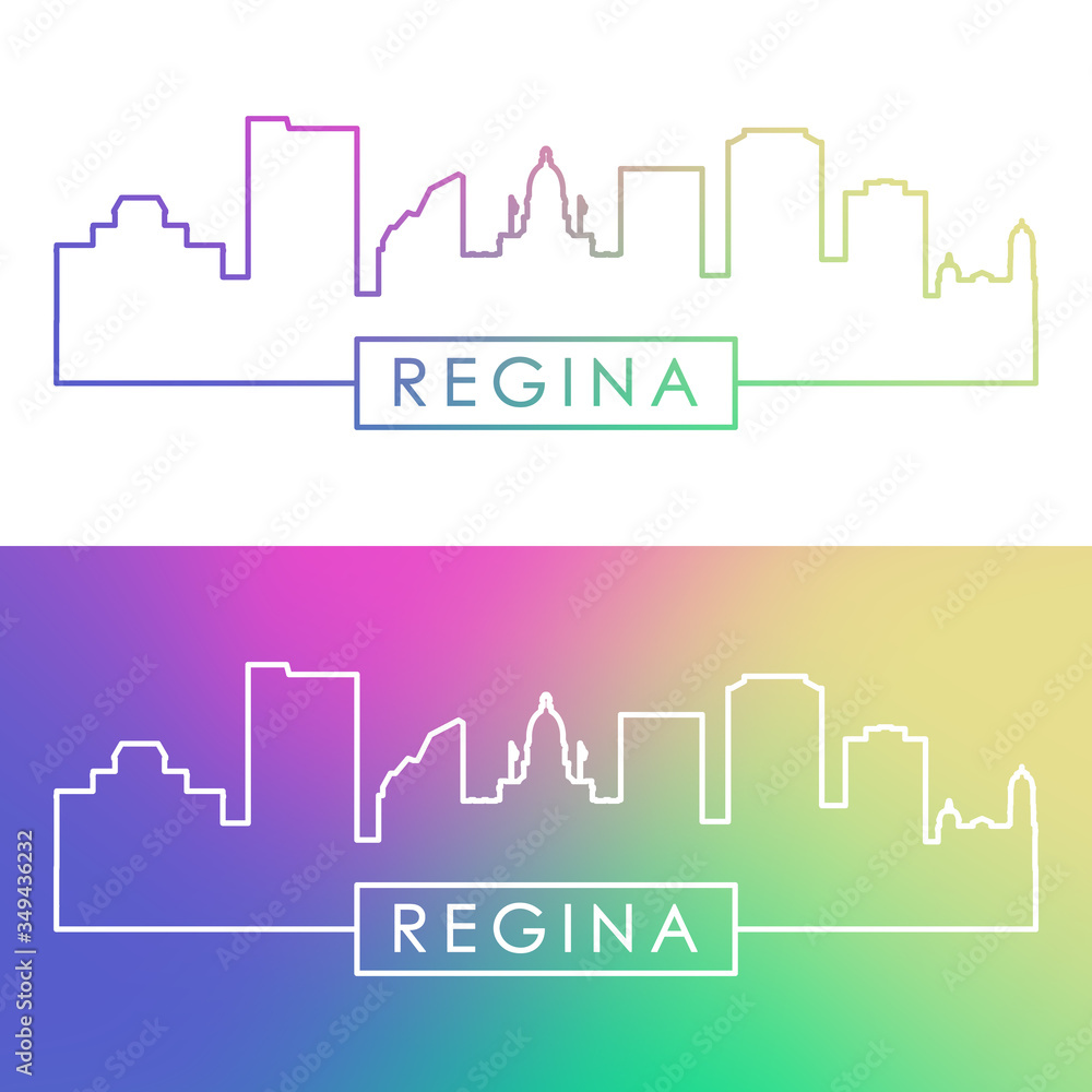 Regina skyline. Colorful linear style. Editable vector file.