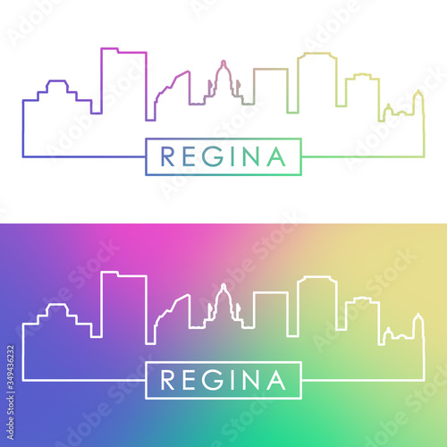Regina skyline. Colorful linear style. Editable vector file.