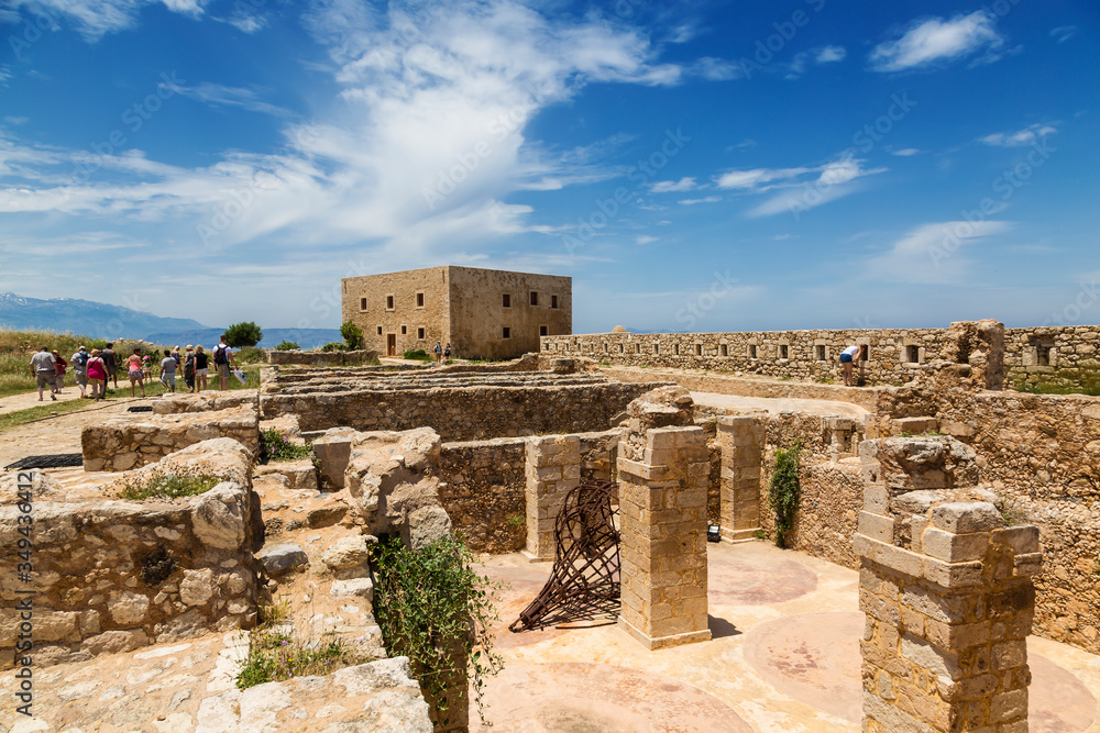 Tourists in the Venetian fortress of Fortezza in Rethymno, Crete, Greece