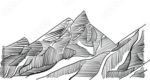 Black and white silhouette of the famous mountain Cervino, part of the Italian and Swiss Alps. Handmade drawing of the main summit at 4,478 meters