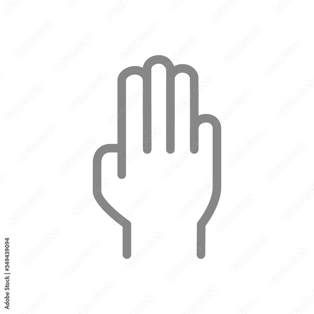 Three fingers up line icon. Oath, victory gesture symbol Three fingers up line icon. Oath, victory gesture symbol