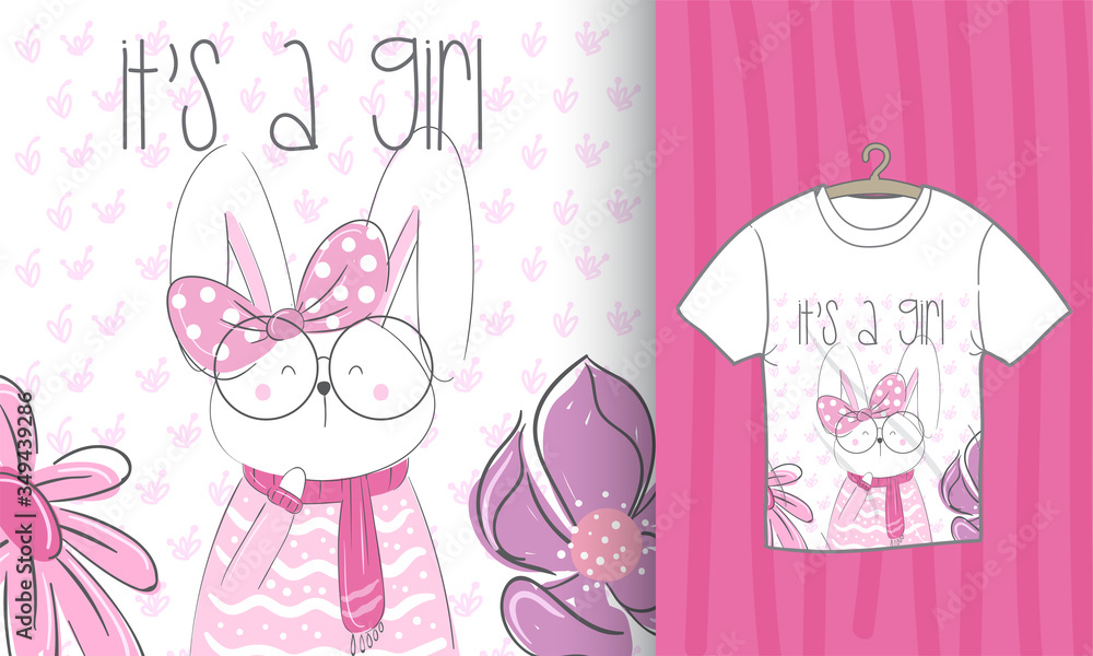 Cute animal cartoon bunny illustrations for t shirt