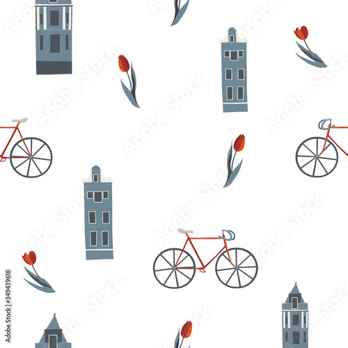 Canvas Print Vector seamless pattern with typical Amsterdam symbols