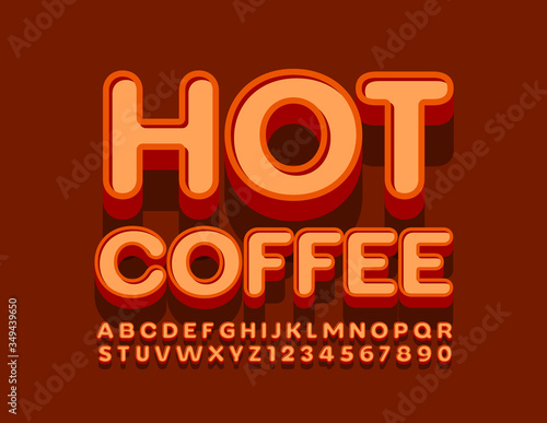 Vector bright logo Hot Coffee. Retro style Font. Trendy 3D Alphabet Letters and Numbers set