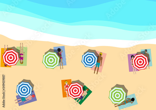 Summer concept, vector background for poster. Beach and sea with umbrella