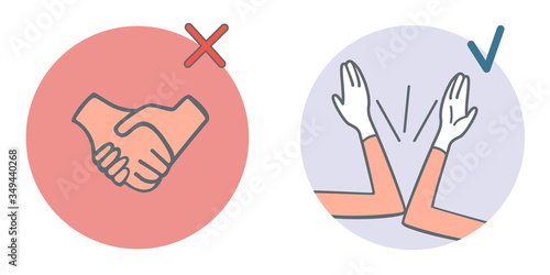 The elbow icon is a welcome,instead of shaking hands to prevent the spread of the coronavirus during quarantine protection from 2019nCoV.Stock vector cartoon illustration isolated on white background.