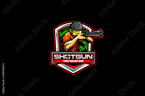 Photo Man shot the shotgun vector sport badge logo template