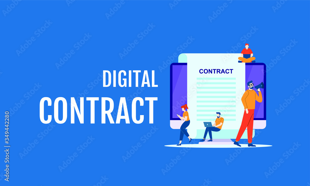 digital contract job vector illustration concept template background can be use for presentation web banner UI UX landing page digital contract job vector illustration concept template background can be use for presentation web banner UI UX landing page