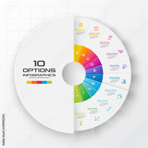 Circle chart infographic template with 10 options,Vector illustration.