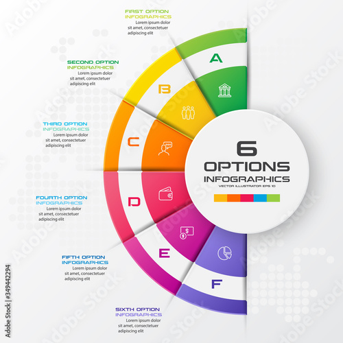 Half business circle infographics 6 steps,Abstract design element,Vector illustration.
