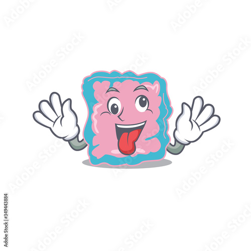 A mascot design of intestine having a funny crazy face