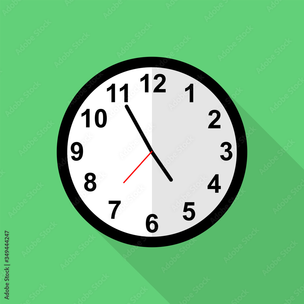 Classic clock icon, Five minutes to five o'clock. Classic clock icon, Five minutes to five o'clock.