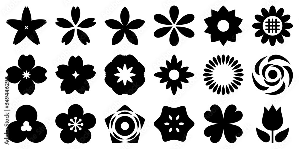 花デザインのアイコンセットベクターイラスト素材白黒 Vector De Stock Adobe Stock
