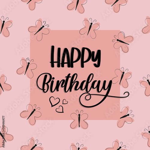 Vector Illustration of Happy Birthday Greeting Card with Butterflies.