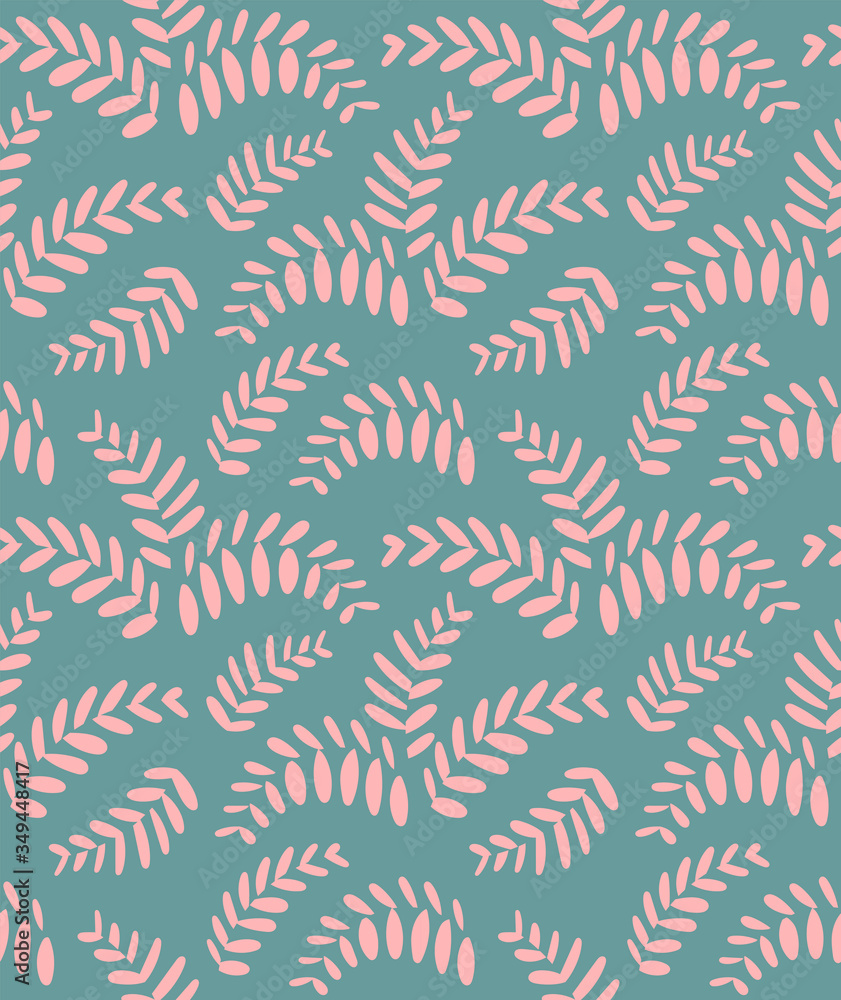 Pattern with beautiful pink fern leaves in scandinavian style. Unique hand drawn seamless background. Modern vector illustration. Pattern with beautiful pink fern leaves in scandinavian style. Unique hand drawn seamless background. Modern vector illustration.