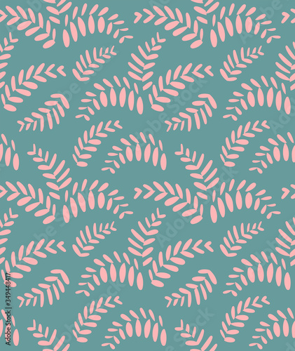 Pattern with beautiful pink fern leaves in scandinavian style. Unique hand drawn seamless background. Modern vector illustration.