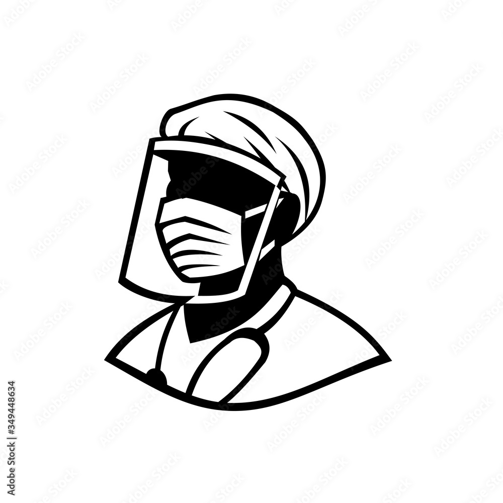 Medical Professional Wearing Face Mask Black and White